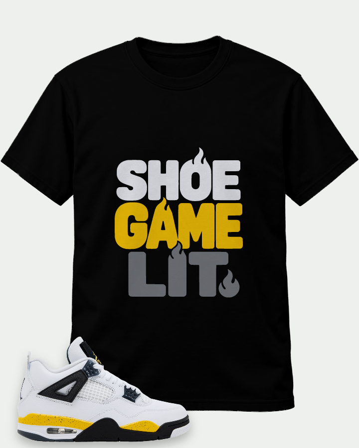 Shoe Game Lit on a Black t-shirt — t-shirt :: front · Mockup 1