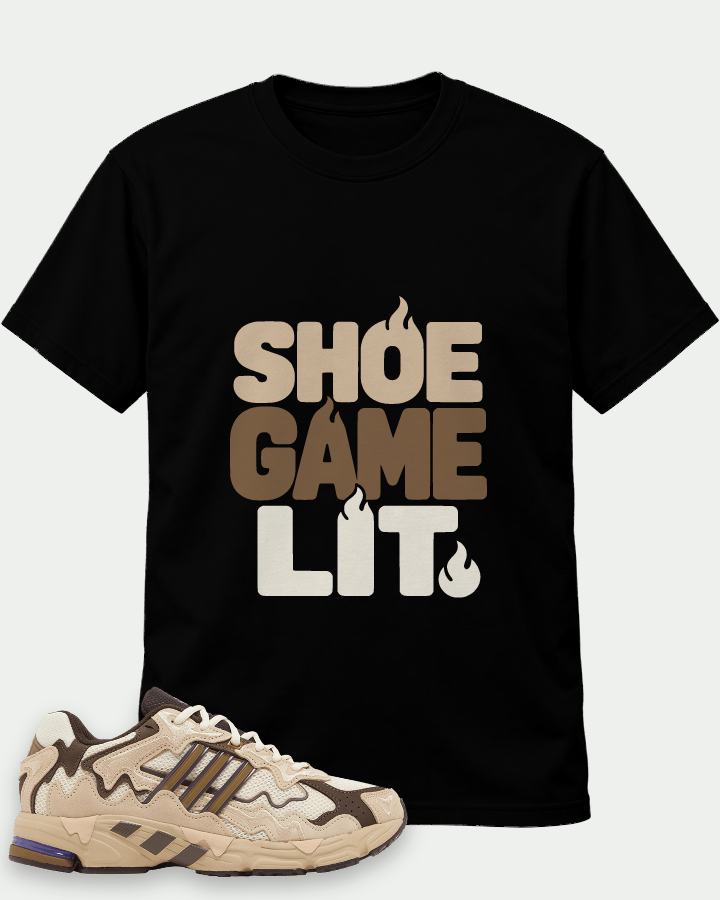 Shoe Game Lit on a Black t-shirt — t-shirt :: front · Mockup 1