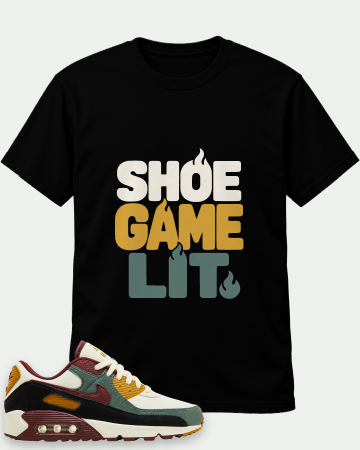 Shoe Game Lit on a Black t-shirt — t-shirt :: front · Mockup 1
