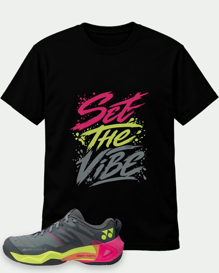 Set The Viber on a Black t-shirt — t-shirt :: front · Mockup 1