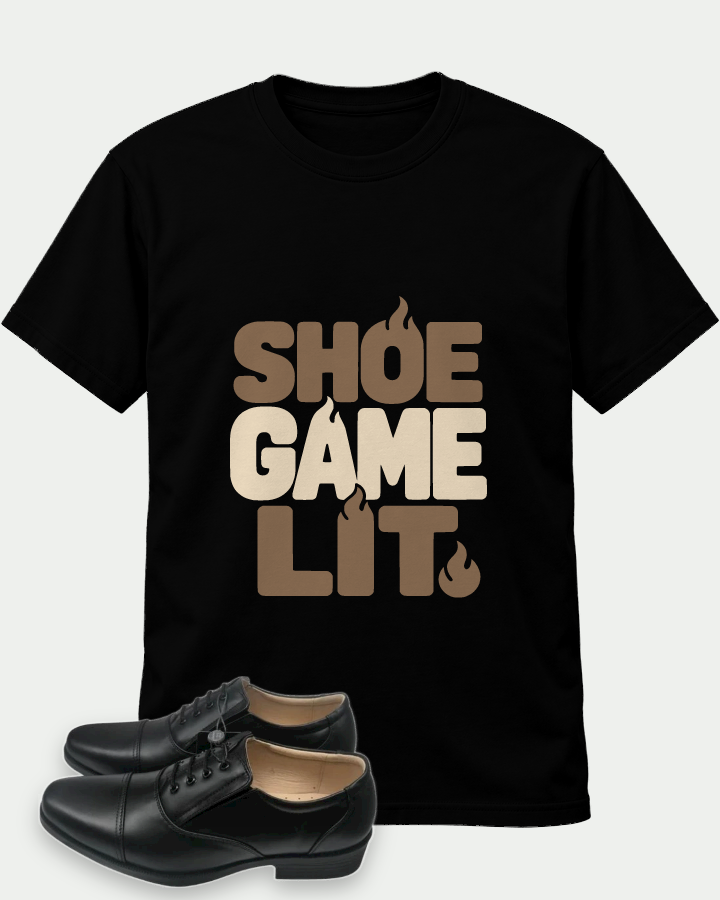 Shoe Game Lit on a Black t-shirt — t-shirt :: front · Mockup 1