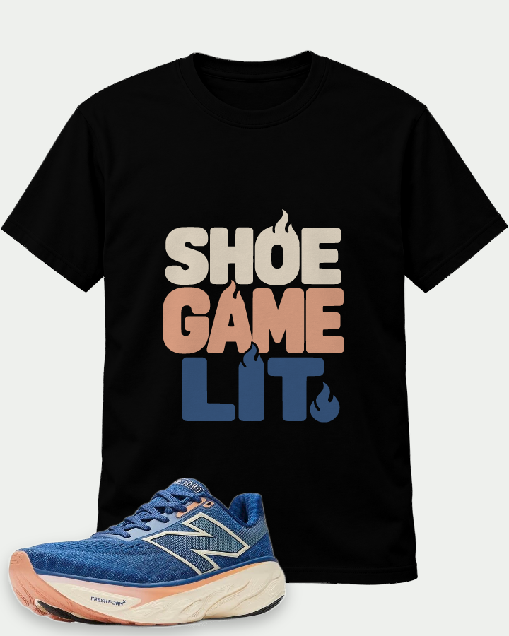 Shoe Game Lit on a Black t-shirt — t-shirt :: front · Mockup 1