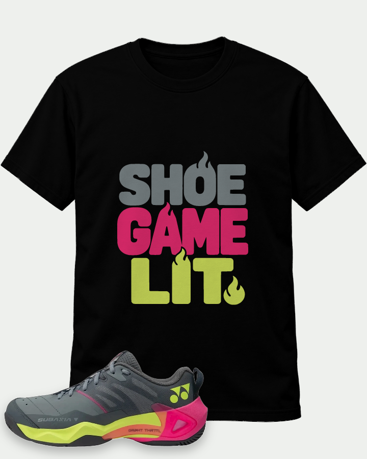 Shoe Game Lit on a Black t-shirt — t-shirt :: front · Mockup 1