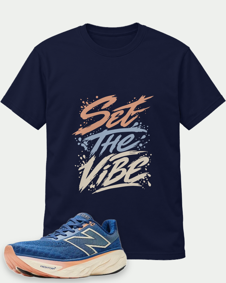 Apparel coordinated with Blue & Cream & Tan Sneaker